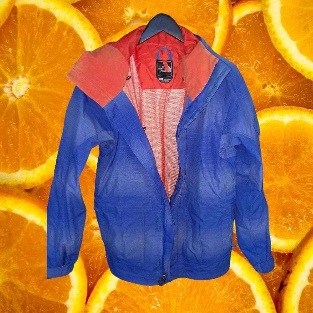 The North Face Blue Ombre Ski Jacket Mens Small Hooded Technical Shell Orange
